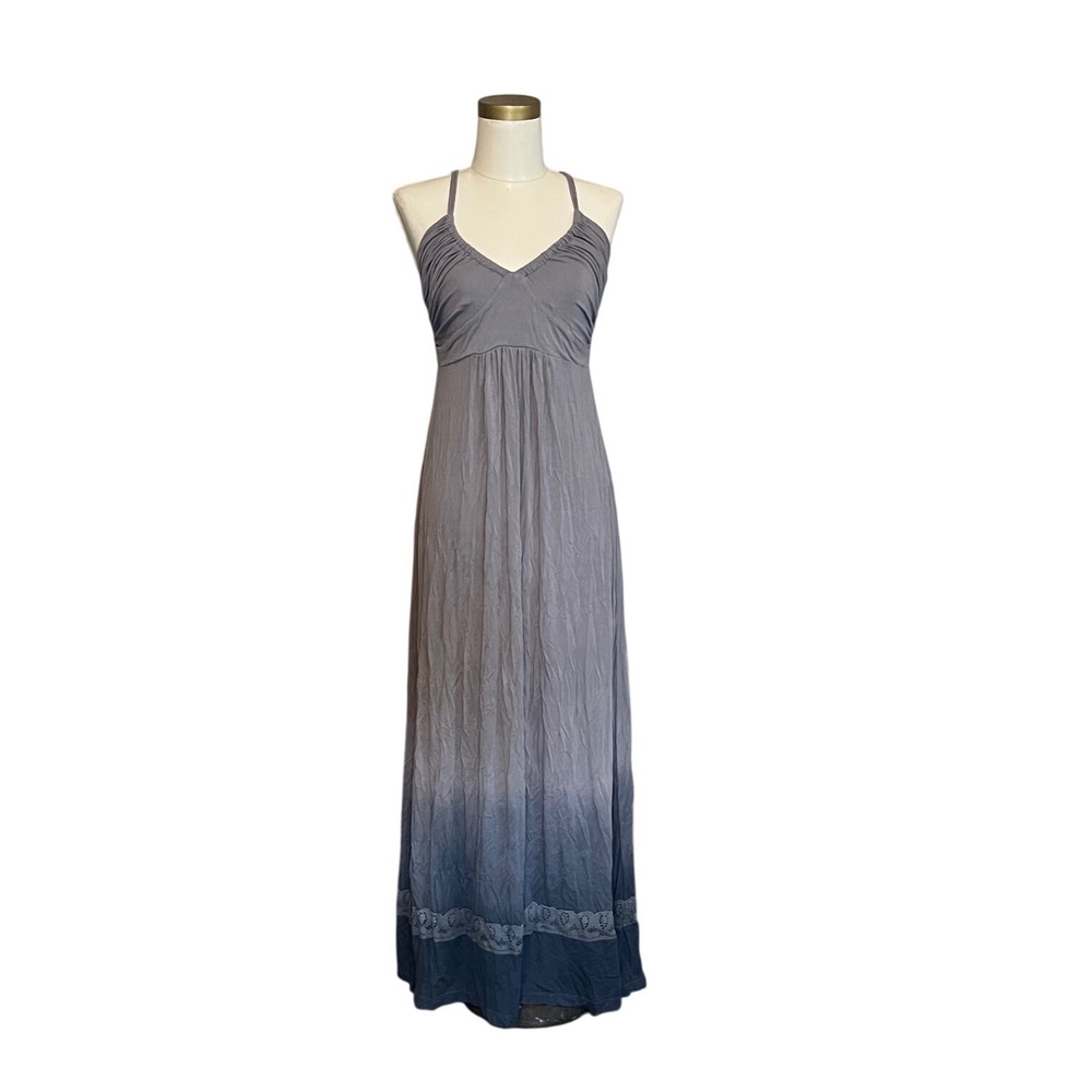 Karen Alexander Boston Proper Grey Blue Ombre Lace Trim Maxi Dress Small USA